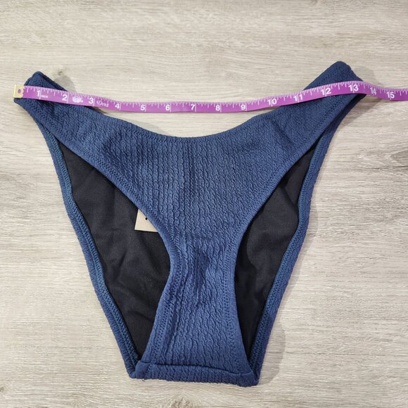 J. Crew Teal Textured Curved Waist Cheeky Bikini Bottom New With Tags Women's S - Picture 3 of 15